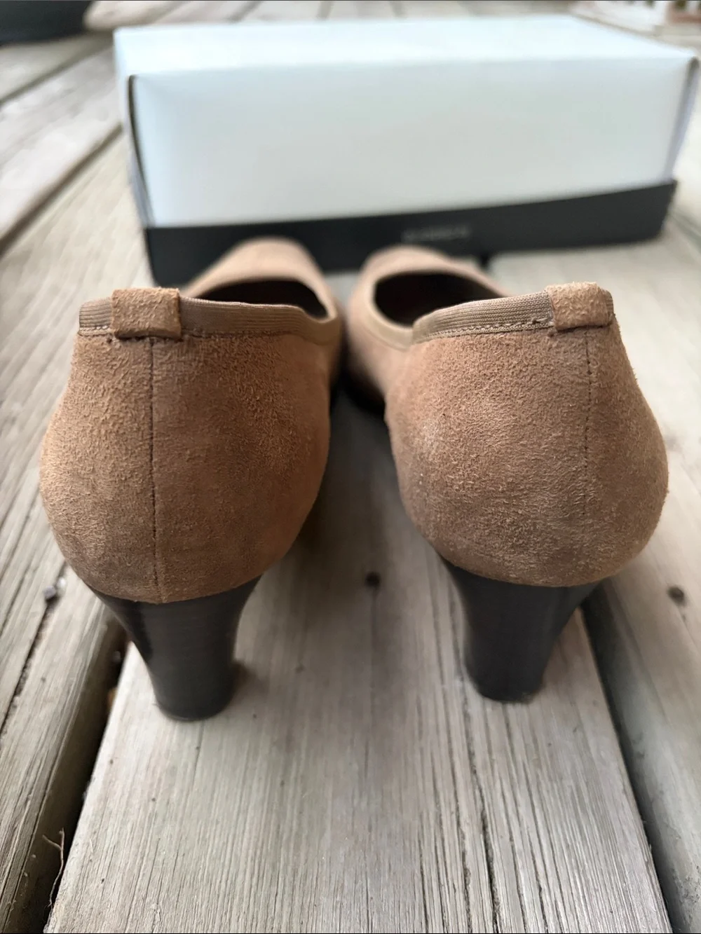 Laura Ashley Tan Suede Low Block Heel Pumps